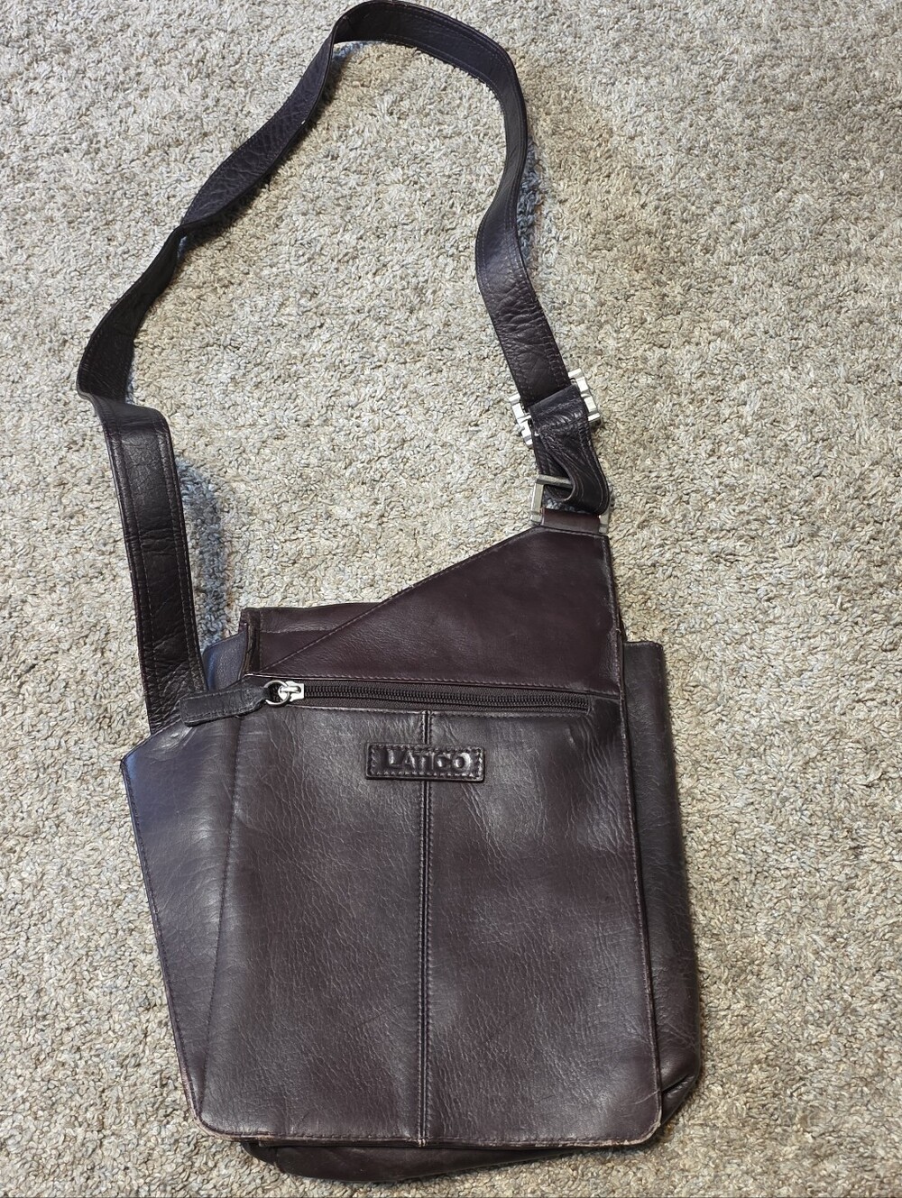 LATICO Full Size Retro Sling Leather Crossbody Durable Bag Med Brown Purse RARE